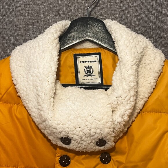 Purad Girl Yellow Puffy Jacket with Faux Sherpa Collar and Lace Trim - US Sz 12 - Picture 4 of 13